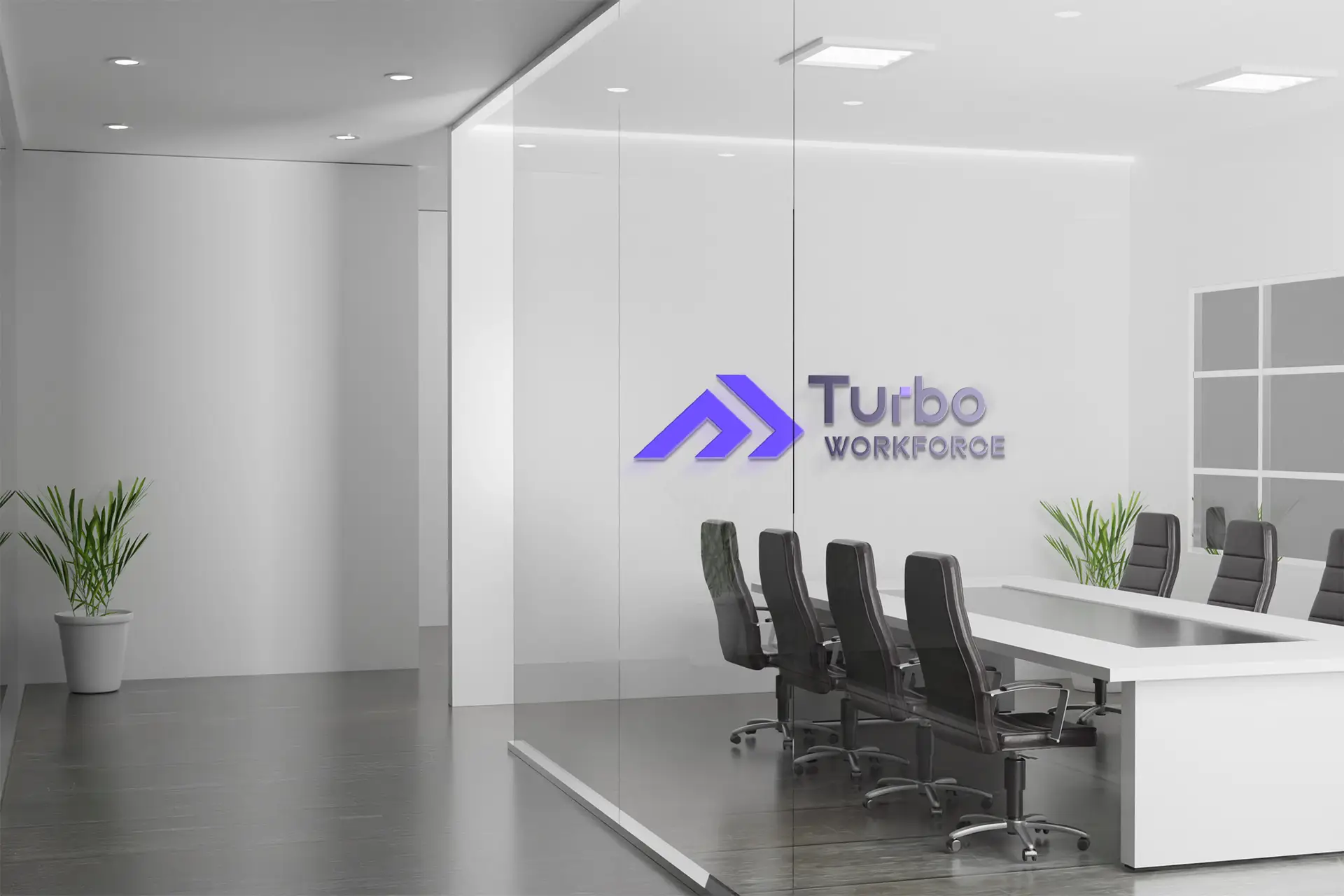 Modern workspace at TurboWorkforce.ai headquarters with clean, professional design